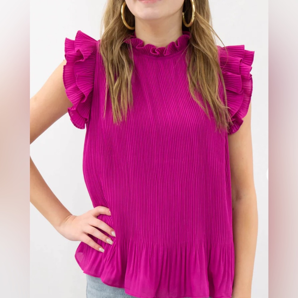 TCEC Ruffled Sleeveless Top in Vibrant Pink